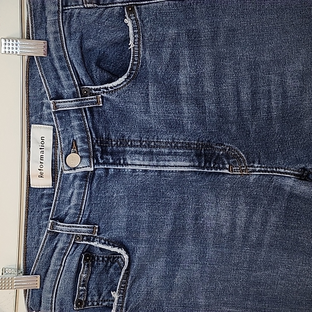 Reformation Jeans high-rise Skinny Strechy Meduim Wash blue denim Size 28 - Picture 10 of 16